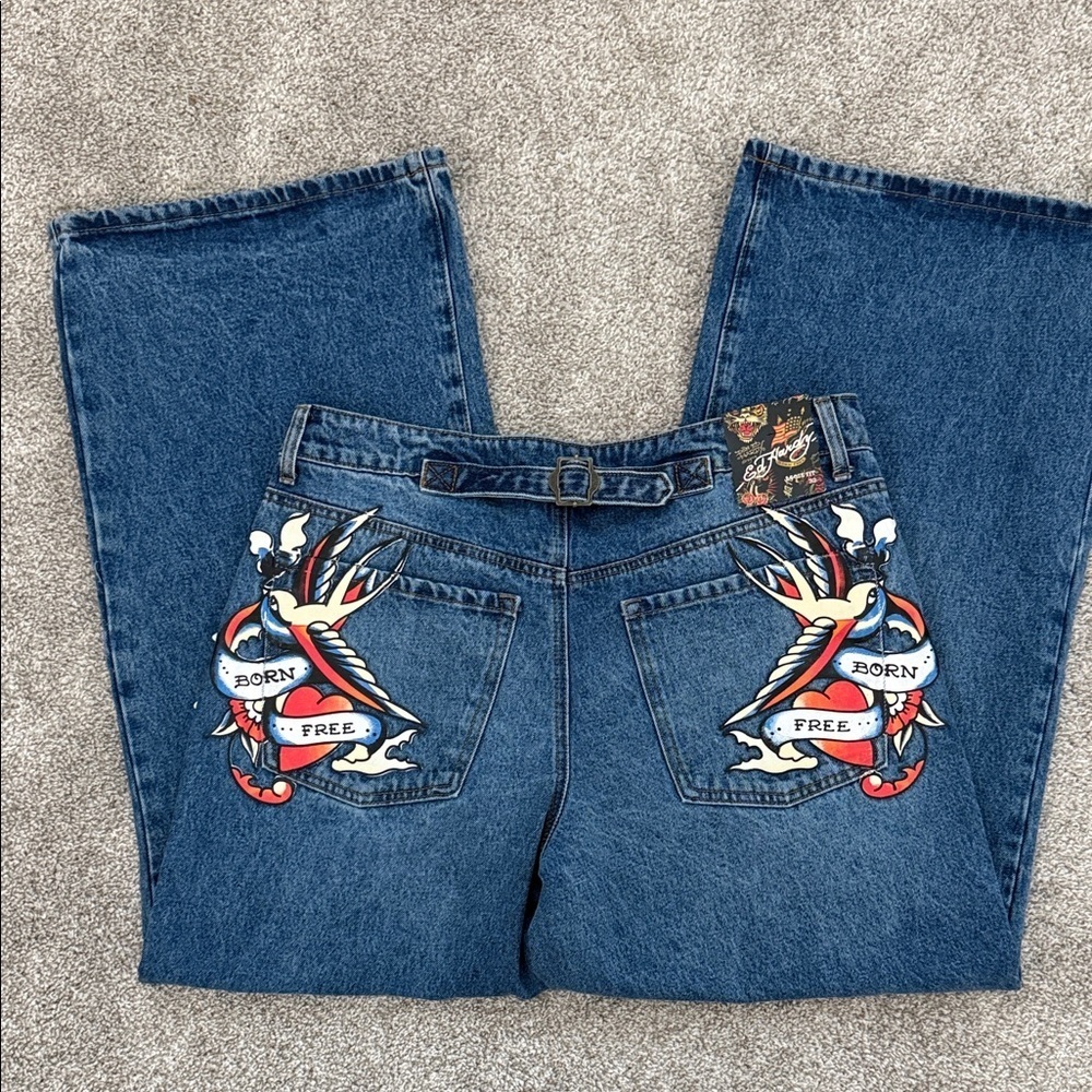Ed Hardy Born Free Denim Jeans with White Logo